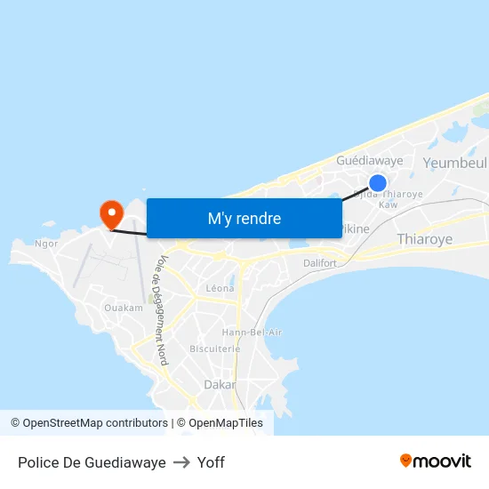 Police De Guediawaye to Yoff map
