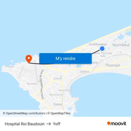 Hospital Roi Baudouin to Yoff map
