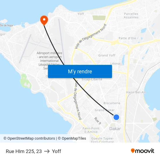 Rue Hlm 225, 23 to Yoff map