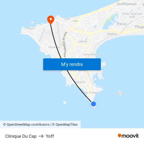 Clinique Du Cap to Yoff map