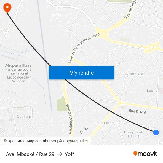 Ave. Mbacké / Rue 29 to Yoff map