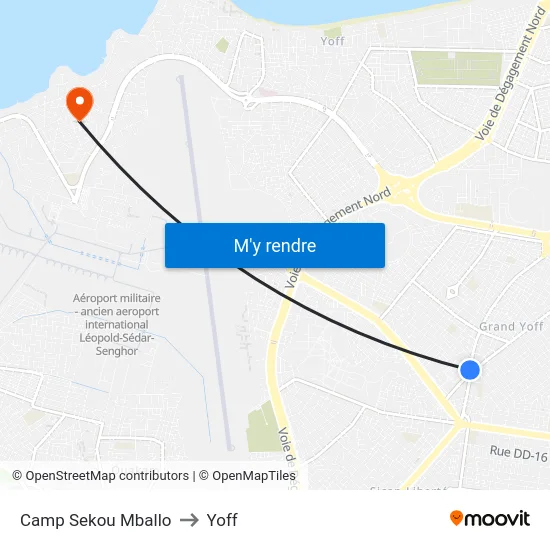 Camp Sekou Mballo to Yoff map