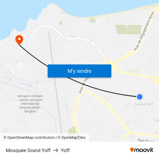 Mosquée Grand Yoff to Yoff map