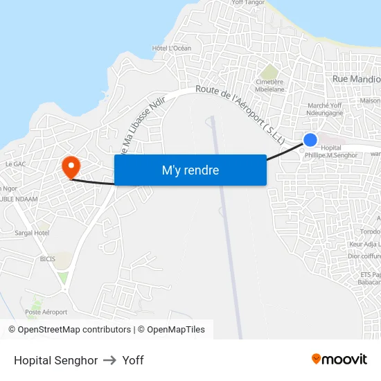 Hopital Senghor to Yoff map