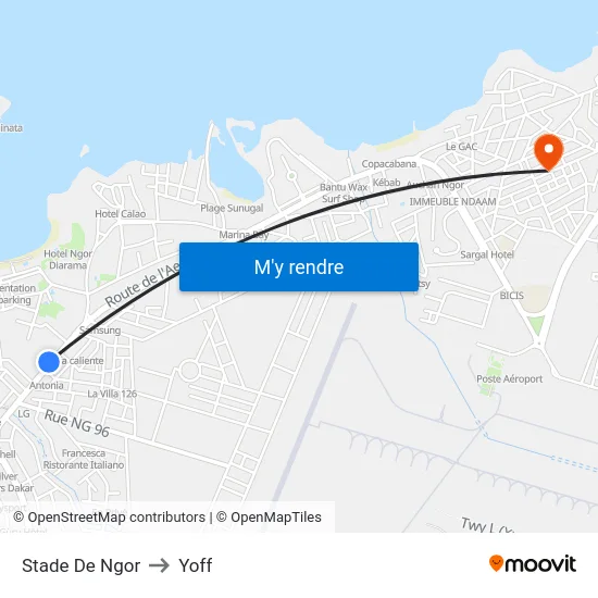 Stade De Ngor to Yoff map