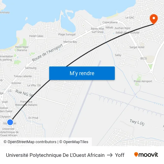 Université Polytechnique De L'Ouest Africain to Yoff map