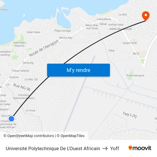 Université Polytechnique De L'Ouest Africain to Yoff map