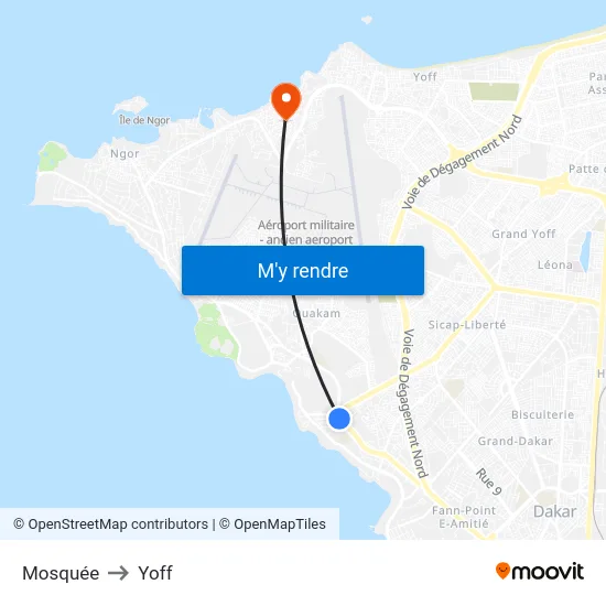 Mosquée to Yoff map