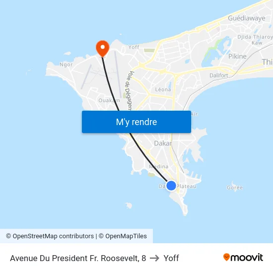 Avenue Du President Fr. Roosevelt, 8 to Yoff map