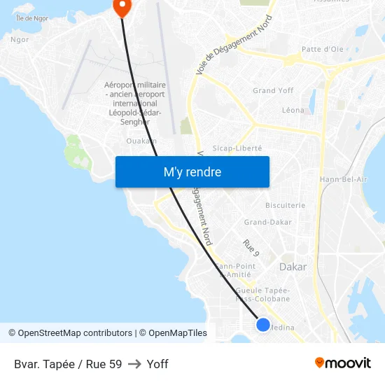 Bvar. Tapée / Rue 59 to Yoff map