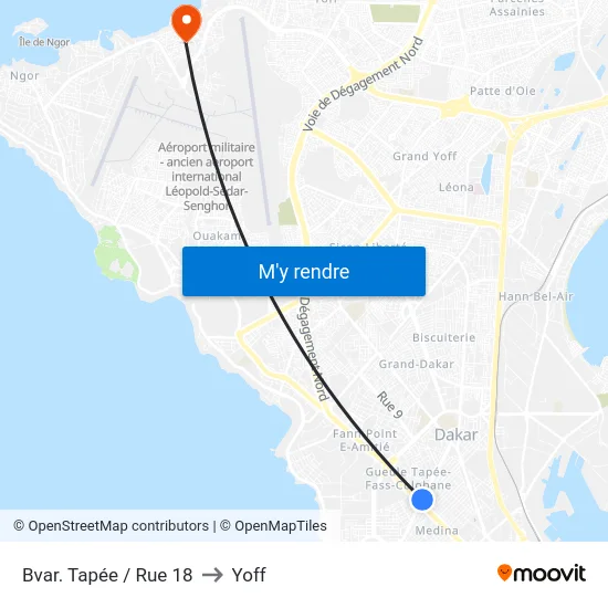 Bvar. Tapée / Rue 18 to Yoff map