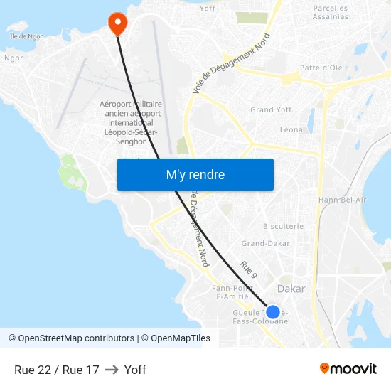 Rue 22 / Rue 17 to Yoff map