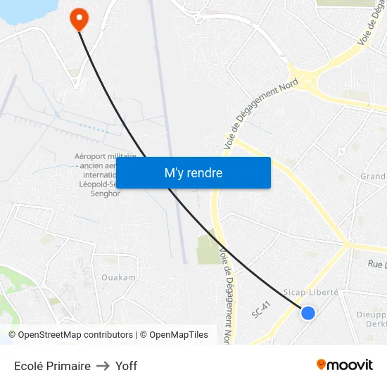 Ecolé Primaire to Yoff map