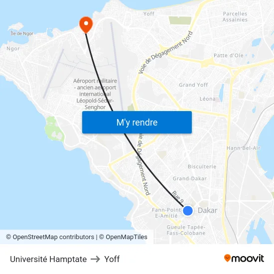 Université Hamptate to Yoff map