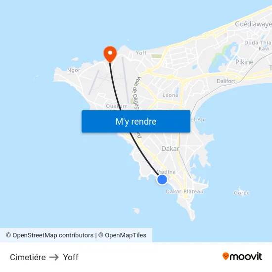 Cimetiére to Yoff map
