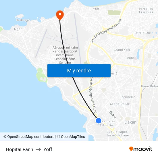 Hopital Fann to Yoff map