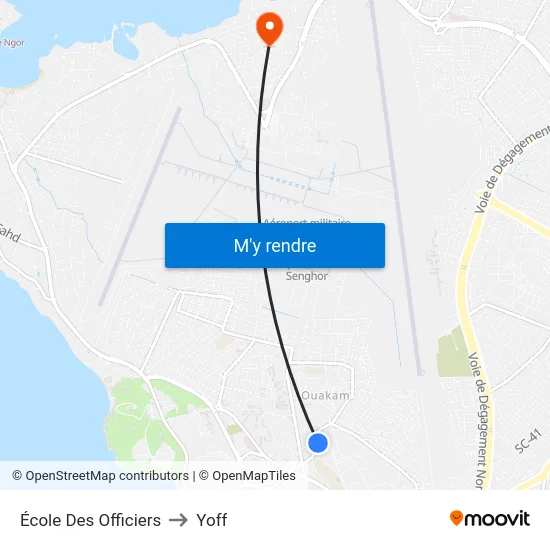 École Des Officiers to Yoff map