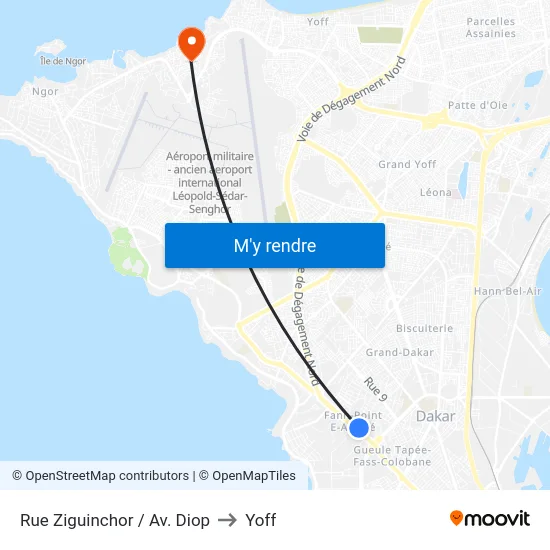 Rue Ziguinchor / Av. Diop to Yoff map