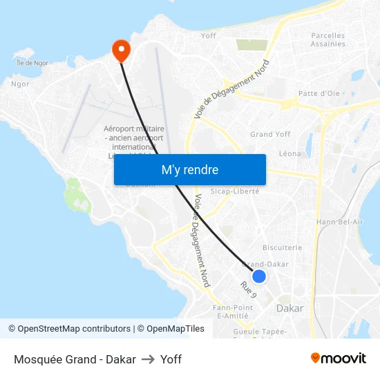 Mosquée Grand - Dakar to Yoff map