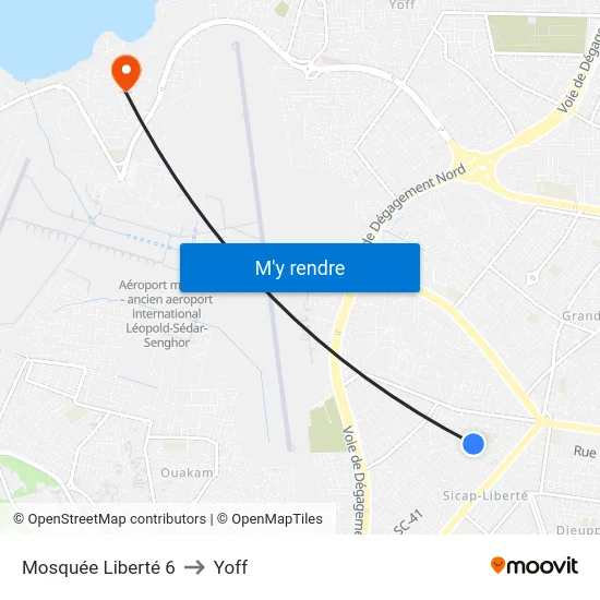 Mosquée Liberté 6 to Yoff map