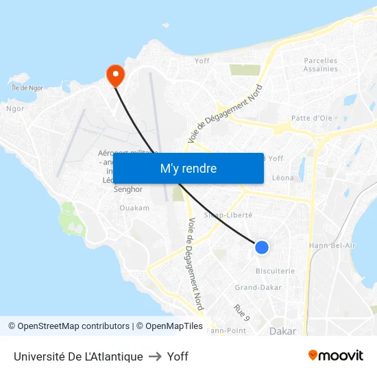 Université De L'Atlantique to Yoff map