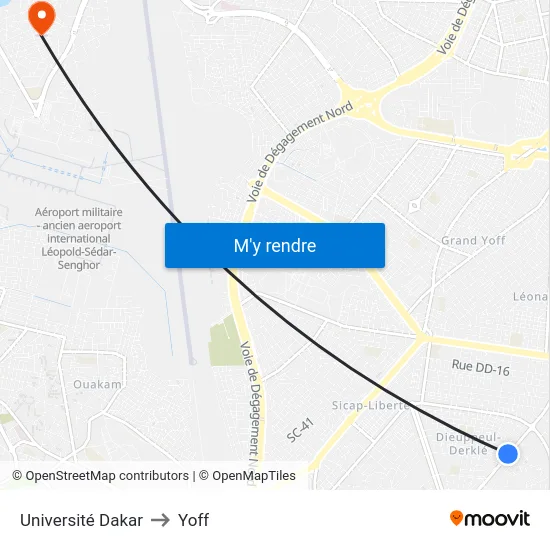 Université Dakar to Yoff map
