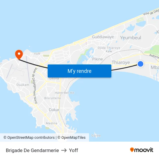 Brigade De Gendarmerie to Yoff map