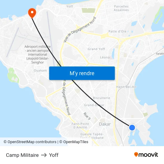 Camp Militaire to Yoff map