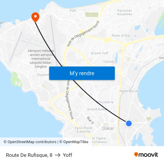 Route De Rufisque, 8 to Yoff map