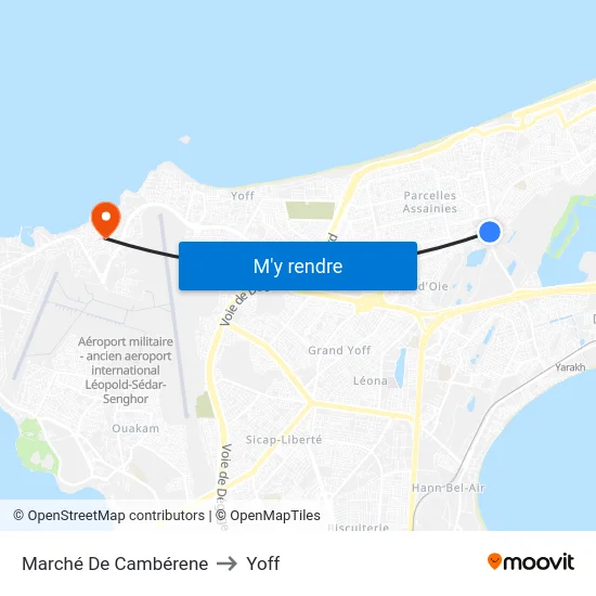 Marché De Cambérene to Yoff map