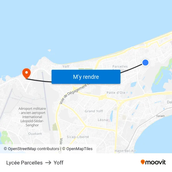 Lycée Parcelles to Yoff map