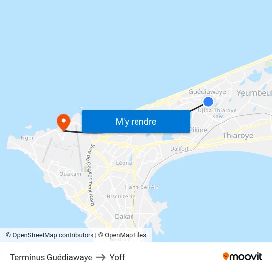 Terminus Guédiawaye to Yoff map
