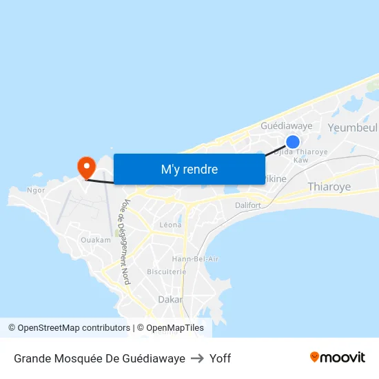 Grande Mosquée De Guédiawaye to Yoff map