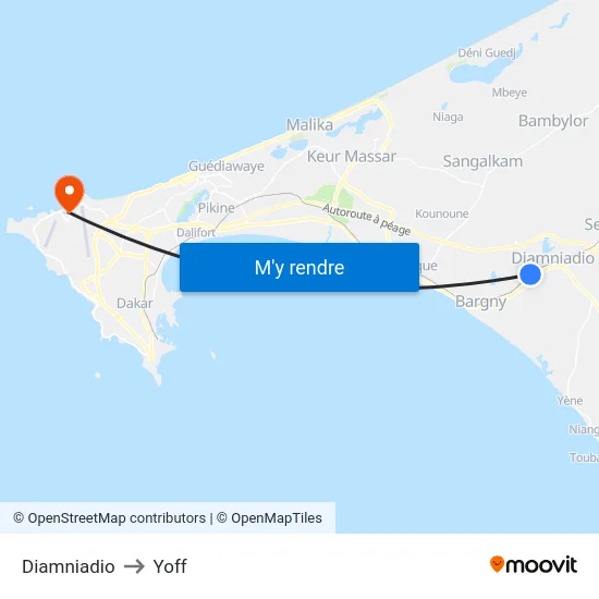 Diamniadio to Yoff map