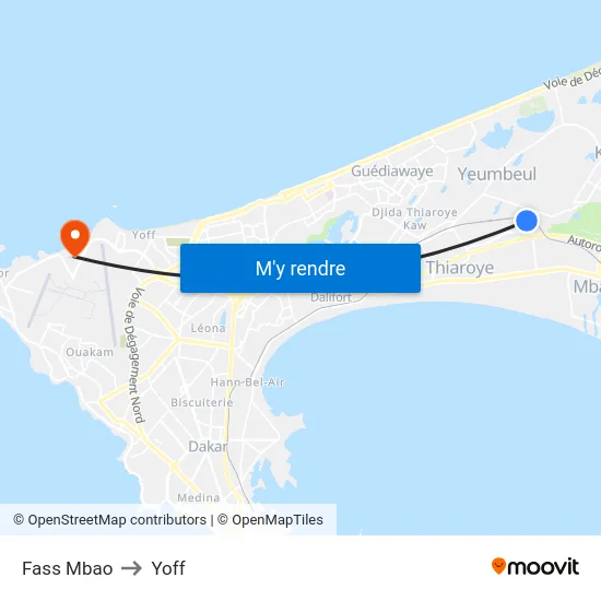 Fass Mbao to Yoff map