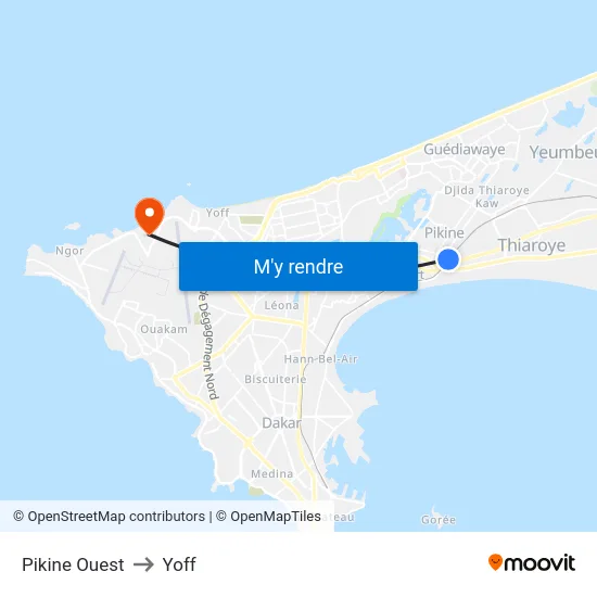 Pikine Ouest to Yoff map