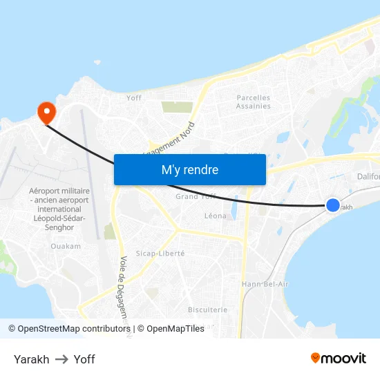 Yarakh to Yoff map