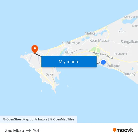 Zac Mbao to Yoff map