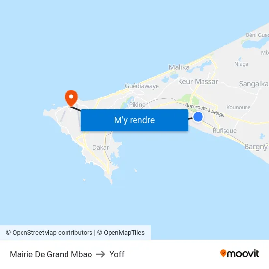 Mairie De Grand Mbao to Yoff map