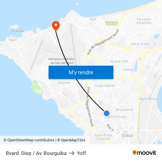 Bvard. Diop / Av. Bourguiba to Yoff map
