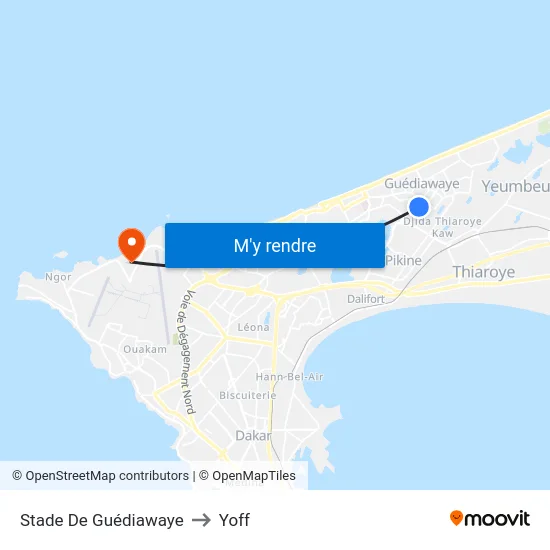 Stade De Guédiawaye to Yoff map