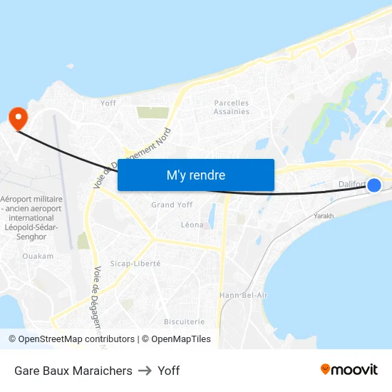 Gare Baux Maraichers to Yoff map