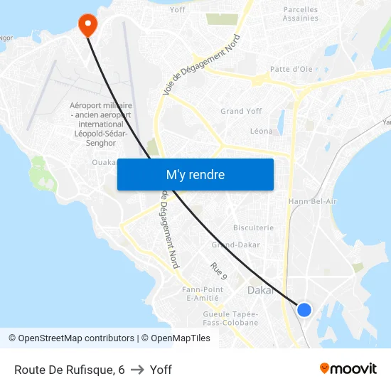 Route De Rufisque, 6 to Yoff map
