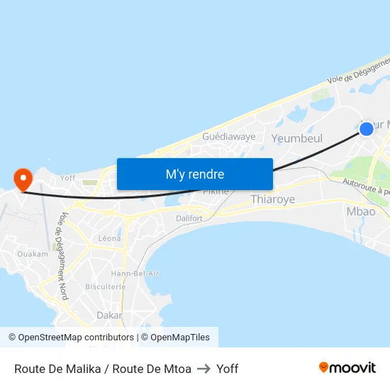 Route De Malika / Route De Mtoa to Yoff map
