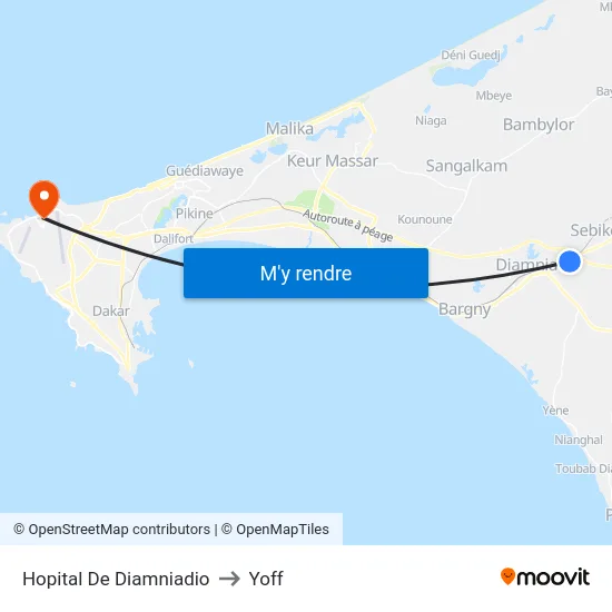 Hopital De Diamniadio to Yoff map