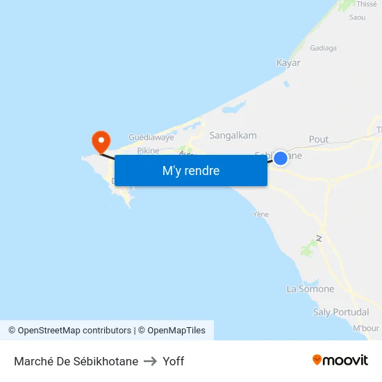 Marché De Sébikhotane to Yoff map