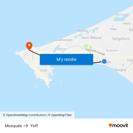 Mosquée to Yoff map