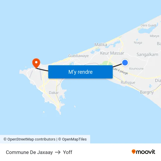 Commune De Jaxaay to Yoff map