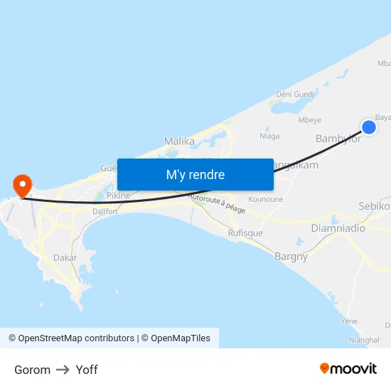 Gorom to Yoff map