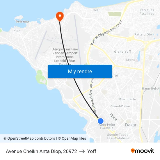 Avenue Cheikh Anta Diop, 20972 to Yoff map